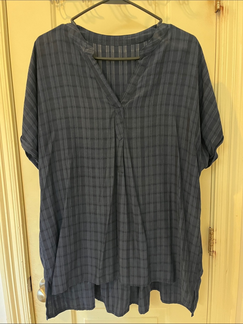 Amazon Navy Plaid V-Neck Relaxed Tunic